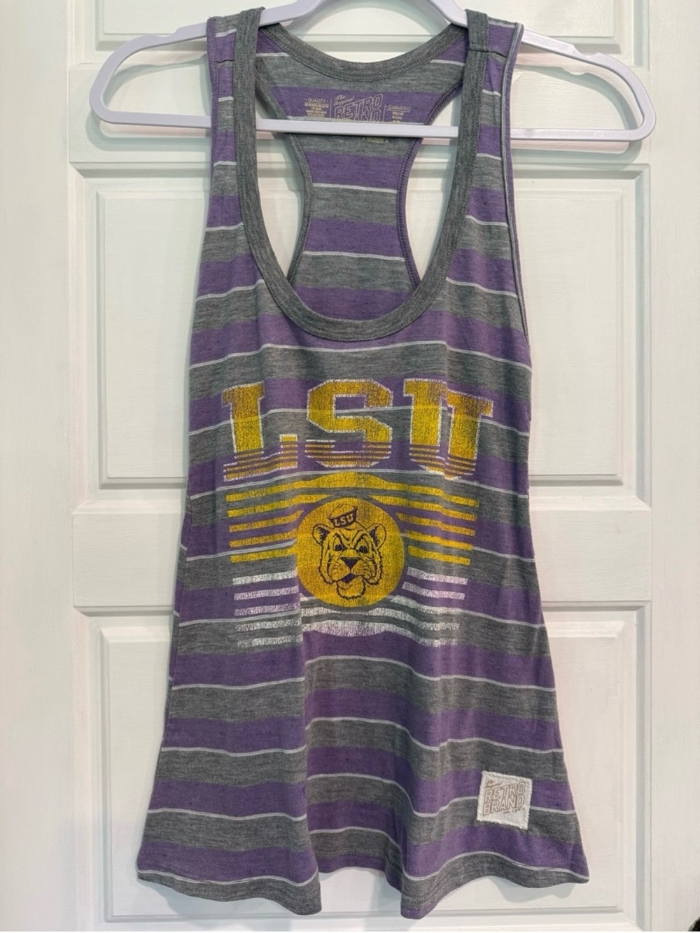 Retro Brand LSU Tigers Striped Racerback Tank Top Purple Gold Gray Medium